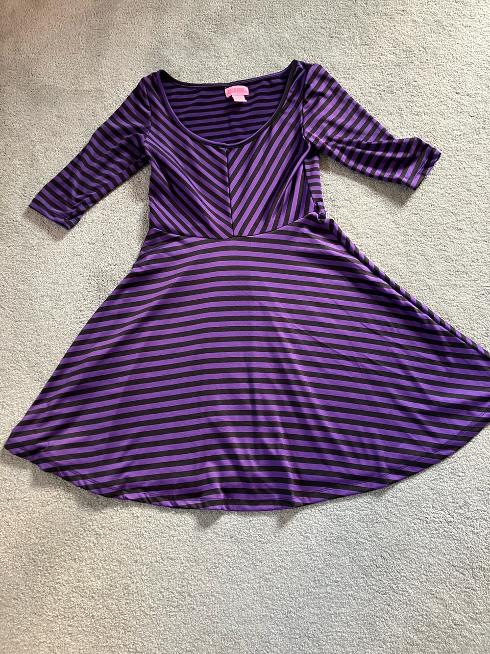 She's Cool Purple & Black Striped Scoop-Neck Fit-and-Flare Midi Dress